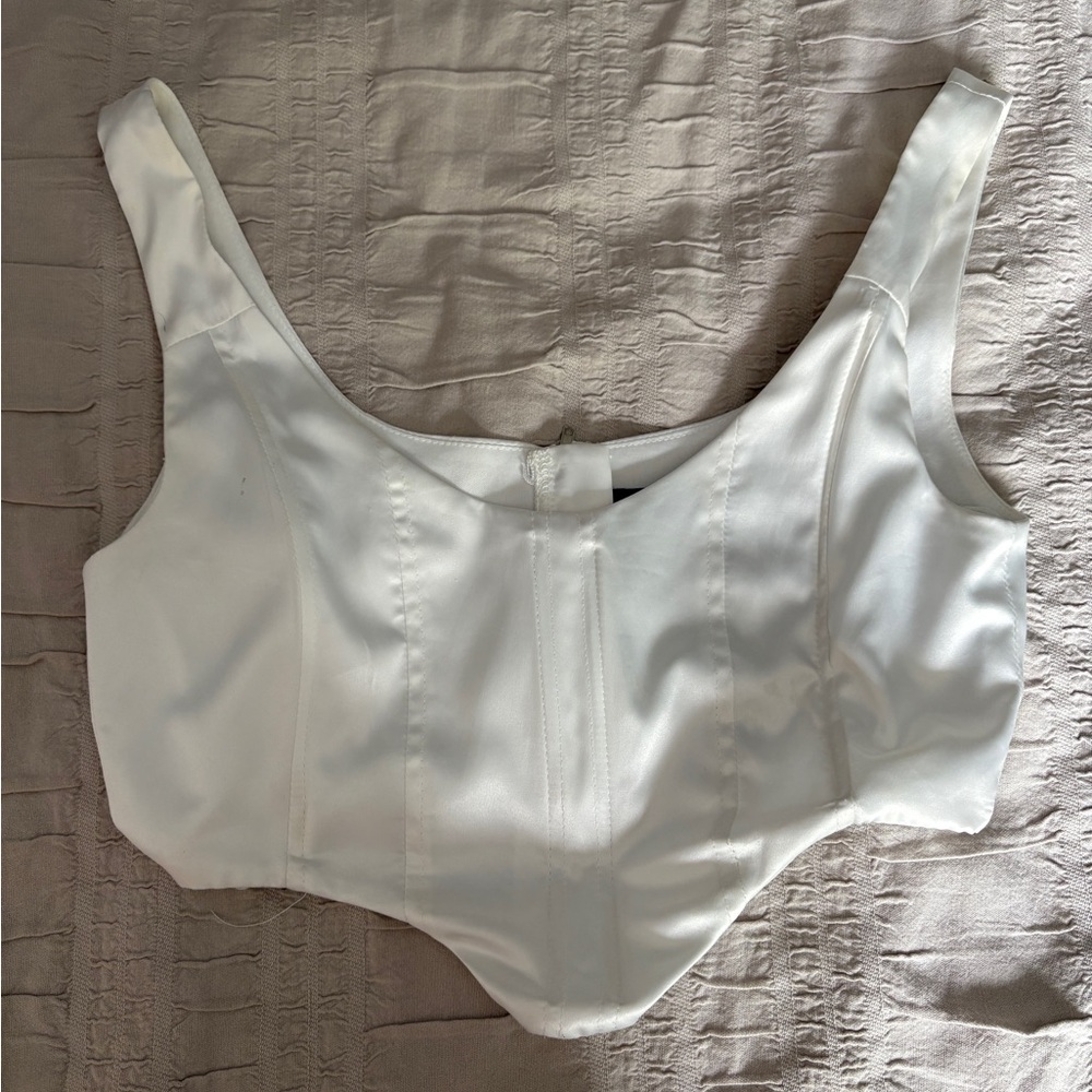 PrettyLittleThing Cream Satin Corset Top